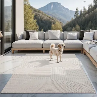 the carpet Santo Plus Outdoor Teppich – Creme, 300 x 400 cm – Wetterfest & Pflegeleicht, Balkon Teppich, Terrasse & Garten, Flachgewebe Indoor & Outdoor, Modern für Wohnzimmer & Schlafzimmer