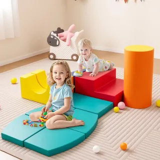 DREAMADE 10-teiliges Kletterbaustein-Set, Kletterblöcke aus weichem Schaumstoff, Geometrische Klettersteine zum Klettern und Rutschen, für 1–3-... - Bunt