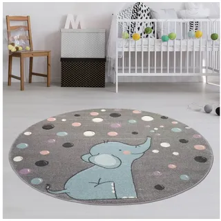 TeppichHome24 Kinderteppich Kinderteppich mit Punkten in grau blau, Rund, Höhe: 1.3 mm blau|grau|lila|rosa Rund | 160 cm x 160 cm x 1.3 mm