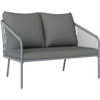 Gartensofa 2-Sitzer Rattansofa mit Kissen Wetterfest Poly Rattan Grau | Loungesofa Sitzgruppe, Couch für Garten Terrasse Balkon