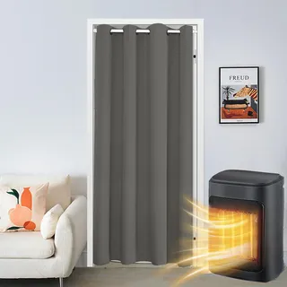 SK Studio Türvorhang Blickdicht Thermo Gardinen Vorhang mit Ösen Thermovorhang Kälteschut Wärmeisolierend für Schlafzimmer Tür Schrank Vorhang Dunkelgrau 1, 86x203cm