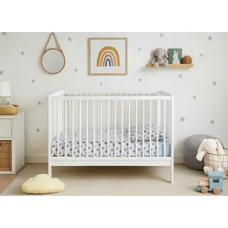 Baby Happy Bliss Kinderbett Babybett Julia 100x60 cm mit Matratze – Massivholz Buche – 3-Fach höhenverstellbar – 3 Schlupfsprossen – EN 716 konform (Weiß)