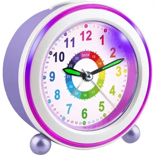 Ayybboo Wecker Kinder Ohne Ticken mit Snooze und Nachtlicht,Kinderwecker Batteriebetrieben Lernwecker für Jungen und Mädchen,Quarz Analog Wecker für Kinder (Violett)