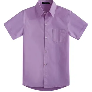 Spring&Gege Jungen Kurzarm Einfarbig Formale Baumwoll Hemden Klassisch Schuluniform Shirts für Kinder, Lila, 7-8 Jahre - 7-8 Jahre