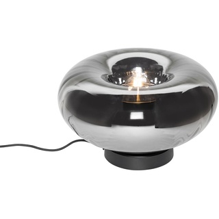 QAZQA - Art Deco Art Deco Tischlampe schwarz mit Rauchglas - Ayesha I Wohnzimmer I Schlafzimmer - Rund - LED geeignet E27
