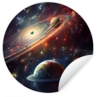 MuchoWow Wandsticker Weltraum - Planeten - Neon - Sterne (1 St), Wandtattoo Selbstklebend, Wohnzimmer Deko Aufkleber, 30x30 cm bunt 30 cm x 30 cm x 0.1 cm
