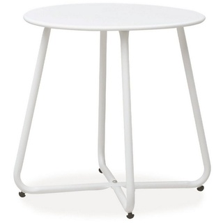 Homestyle4u Beistelltisch Gartentisch Rund Metall Balkontisch Tisch Kaffeetisch weiß
