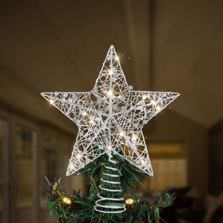 Toyvian Weihnachtsbaum Topper Stern, Weihnachtsdekorationen Beleuchtet Draht Weihnachtsbaum Stern für Weihnachtsbaum Ornament (Silver)