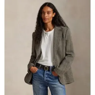 Polo Ralph Lauren für Damen. 211891070002 Einreihiger Blazer in Fischgrätmuster Fischgrätmuster grau-grün (32), Lässig, Leinen, Klassisch