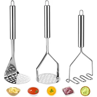3 Stück Kartoffelstampfer Edelstahl,Kartoffelpresse Edelstahl,Potato Masher | Stampfer Küche Lebensmittelstampfer für Kartoffelpüree,Marmelade,Gemüse und Früchte,Spülmaschinengeeignet