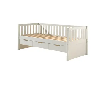 58 aufm Kessel Bettgestell Kojenbett mit Schubladen Karena 211x98x86 Einzelbett Massivholz Weiß (inkl. Versand, Lieferung bis Verwendungsstelle), Liegefläche 90x200, Massivholzbett, Gästebett, Seniorenbett weiß