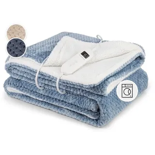 Klarstein Heizdecke Dr. Watson Deluxe XL, Set, Waschbar Superweiche Decke 180 x 130 LED Timer 160 W blau