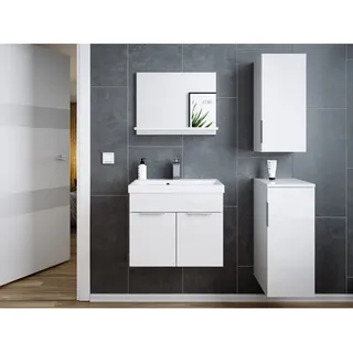 Badmöbel-set Slimline Vega 4tlg Spiegel Und Midischränke Weiss Hgl/weiss Matt