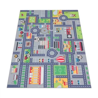 KADIMA DESIGN Dorf‐ und Bauernhofplan Kinderteppich 160 x 220 cm Grau