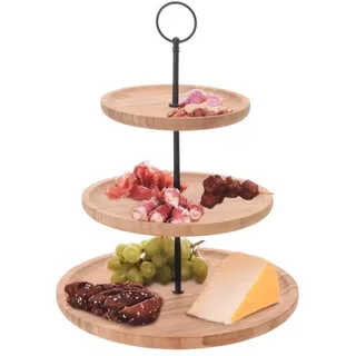SELF IMPORT AGENCIES 3-stöckiger Bambus-Lebensmittelständer, mittlere Größe, für den Innenbereich, elegantes Holz- und Metalldisplay