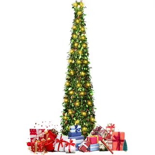 Weihnachtsbaum Künstlich,1,5m Künstlicher Weihnachtsbaum mit 50 LEDs und Stern Spitze,Pop Up Spiral Weihnachtsbaum Künstlicher Tannenbaum Christbaum Dekobaum für Wohnung,Veranda (Platanenbaum)
