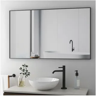 GOEZES Spiegel groß 100x60 cm eckig Schwarz Bad Wand Badspiegel (Wandspiegel, 5mm HD Kupfer- und bleifreier Spiegel, explosionsgeschützt), für Badezimmer Schlafzimmer Wohnzimmer schwarz
