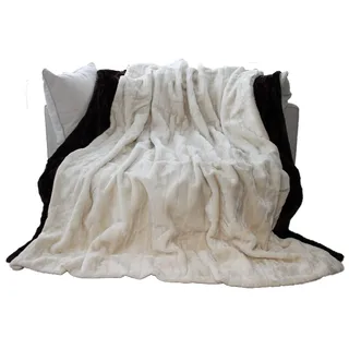 Brandsseller Felldecke 180 x 220 cm Hochwertige Kuscheldecke Sofa Decke Wohndecke Tagesdecke Flauschiges Kunstfell Creme-Weiss