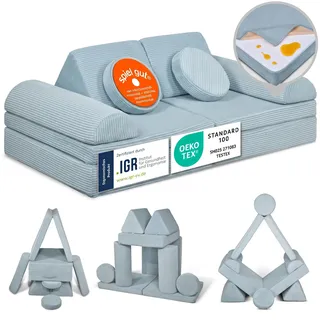 Linodino® Spielsofa Cord, Kindersofa-Bausteine, Kindercouch, Stapelsteine | Oeko Tex & spiel gut, formstabil & langlebig, waschbare Bezüge, wasserfeste Unterbezüge, verstärkte Nähte & Tragegriffe