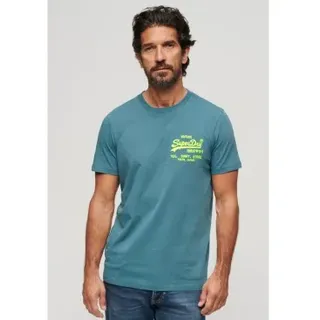 Superdry für Herren. M1011922A Fluor-T-Shirt mit blauem Vintage-Logo (XXL), Lässig, Baumwolle, Kurzarm