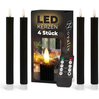 Novaliv, LED Kerzen, Stabkerzen LED mit Timer SCHWARZ 4 Stück indoor 6 Stunden - ECHTWACHS gerippt 23cm Höhe für Kerzen (4x)
