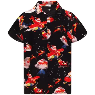 King Kameha Hawaiihemd "Christmas Space Santa" Funky Hawaii-Hemd Kurzarm Front-Tasche Unisex schwarz S