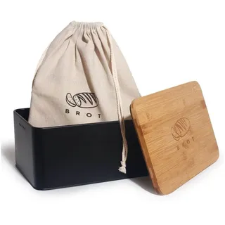 Zedelmaier Brotkasten Brotkasten mit Schneidebrett,MatteBrotbox mit Holzdeckel&Leinen beutel, (MBH006), Rundum Belüftung, Brotkorb für langanhaltende Frische 33x21x15cm schwarz