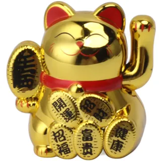 Cyrank Winkende Glückskatze Mit Arm, Maneki-Glückskatze, Chinesische Statue, Mini-Glückskatze, Solarornamente, Niedliche Winkekatze, Reichtum, Einladende Katze, Autodekoration(Gold)