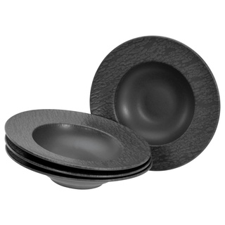 CreaTable, 21822, Serie Schiefer black, 4-teiliges Geschirrset, Teller Set aus Steinzeug, spülmaschinen- und mikrowellengeeignet, Made in Portugal