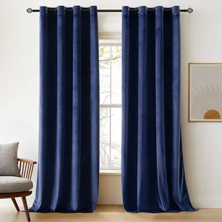 Woaboy Samtvorhänge Verdunkelungsvorhang Gardinen Samt mit Ösen Blickdicht für Wohnzimmer Blackout Curtains Thermovorhang Schalldämmend Schlafzimmer 2er Set 140x280cm (B x H) Dunkelblau
