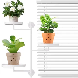 Duscdesp 3 Etagen Drehbare Pflanzenregale Fenster Blumenständer Metall, Blumenregal Pflanzenständer Blumentreppe Pflanzen Ständer Wandregal Deko für Zimmerecke Wohnzimmer Balkon Terrasse Hof (Weiß)