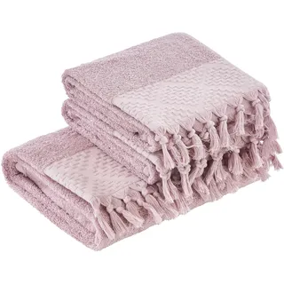 Handtuch Set DONE. "Provence Bohéme", rosa (altrosa), 3 Stk., Walkfrottier, Walkfrottier, Obermaterial: 100% Baumwolle, Handtücher, Uni-Farben, Boho-Style, mit auffälliger Borte & Fransen