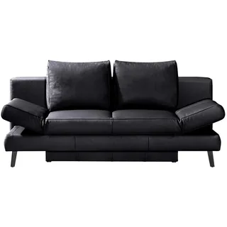 Novel Schlafsofa, Schwarz, Metall, Echtleder, Rindleder, Uni, 2-Sitzer, 200x85x90 cm, Fußauswahl, Lederauswahl, Schlafen auf Sitzhöhe, Wohnzimmer, Sofas & Couches, Sofas, Ledersofas