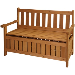 Gartenbank HWC-L68 mit Stauraum, Truhenbank Sitzbank Staufach Aufbewahrung, Outdoor Tanne Holz MVG 114cm, braun