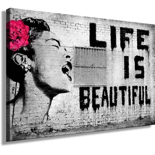 Banksy Druck auf Leinwand 'Banksy' Graffiti - Bild 120x80cm, Pop Art Kunstdruck, Wandbild, Deko