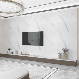 JSEVEM Marmor Tapete Selbstklebend Weiß Grau 122CMx9M | Extra Breit Steinoptik Möbel Klebefolie Wasserdichte Möbelfolie Wohnzimmer Badezimer Wandtapete Selbstklebende Marmoroptik