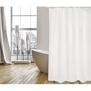 MSV Cotexsa by Premium Anti-Schimmel Textil Duschvorhang - Anti-Bakteriell, waschbar, 100% wasserdicht, mit 12 Duschvorhangringen - Polyester, „Uni“ Weiß 180x200cm – Made in Spain