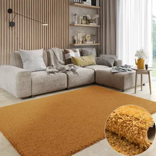 MY-RUG Shaggy Star Kuscheliger Langflor Teppich - Super Soft - 100 x 150 cm | Hochflor Teppich mit 37 mm Florhöhe in Felloptik, Rutschhemmende Unterseite, Oeko-Tex Zertifiziert, Senfgelb & Eckig