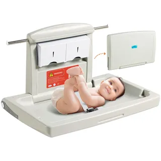 Vevor Wickelkombi Wandmontierte Wickelkommode, Abnehmbarer Wickeltisch Wickelwagen, Grau Wickeltisch mit Wickelauflage, Sicherheitsgurt, Platzsparend & Stabil, Wickelregal 20 kg Tragfähigkeit Baby