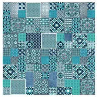 Bilderdepot24 Teppich Vinyl Wohnzimmer Schlafzimmer Flur Küche Fliesen Orient, quadratisch - blau glatt, nass wischbar (Küche, Tierhaare) - Saugroboter & Bodenheizung geeignet blau 160 cm x 160 cm