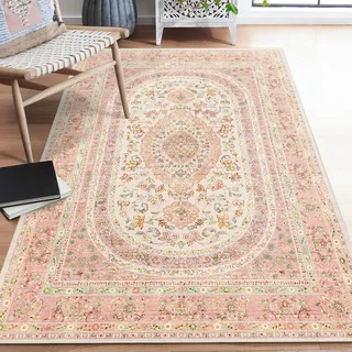 Castage Pinker Teppich, Boho-Teppich, waschbar, für Schlafzimmer, Wohnzimmer, Küche, Eingangsbereich, kleiner Vintage-Stil, Landhausstil, rutschfest, Blush Floral