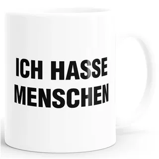 MoonWorks Ich hasse Menschen Spruch Kaffee-Tasse Weiss unisize