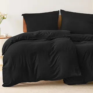 Dreamzie - Bettwäsche 135x200 4teilig Set Schwarz – Bettbezug mit 2 Kissenbezug 80x80 – Mikrofaser Weich & Pflegeleicht - Oeko-Tex