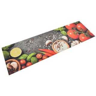 furnicato Teppich Küchenläufer Gemüse Druck 150 x 45 cm Samtstoff Beige, 45 x 150 cm, Maschinenwaschbare Teppichmatte mit rutschfester Latexunterseite bunt|grau|rot 45 x 150 cm | 45 cm