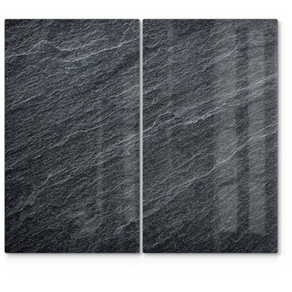 DEQORI Herdblende-/Abdeckplatte 'Klassischer Schieferstein', Glas, (2 tlg), Glas Herdabdeckplatte Ceranfeld Herd grau|schwarz