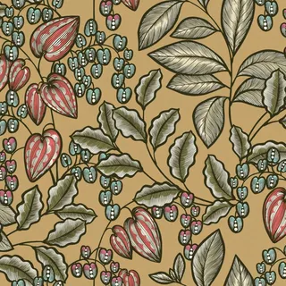 Bricoflor Botanik Tapete in Senf Gelb 20er Jahre Blumentapete mit Blättermuster für Wohnzimmer und Esszimmer Pflanzen Vliestapete mit Floralem Muster