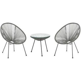 Beliani Balkonset Dunkelgrau Polyrattan Beistelltisch mit 2 Stühlen Spaghetti-Optik Modern Mexikanischer Stil Outdoor Balkon Terrasse Garten Möbel - Grau/Schwarz