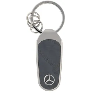 Mercedes-Benz Schlüsselanhänger mit Holz-Zierteil, Unisex, Anthrazit/Silber, Edelstahl mit Eschenholz-Einleger, Mercedes Stern Design, 13,7 cm