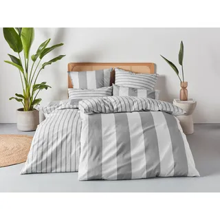 Wendebettwäsche OTTO HOME "Sari in verschiedenen Qualitäten", grau (grau, hellgrau), B/L: 135cm x 200cm, 1 Stk., 1 Stk., Linon, B/L: 80cm x 80cm, 2, Linon, Obermaterial: 100% Baumwolle, Bettwäsche, Wendebettwäsche, ab Gr. 135x200 cm, Wendedesign, moderne Bettwäsche mit Streifen, Topseller