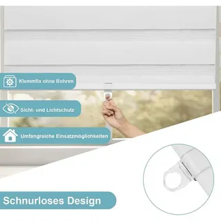 Woltu Doppelrollo Klemmfix Ohne Bohren, Schnurlos Fensterrollo Ohne Kettenzug, Weiß  80x120